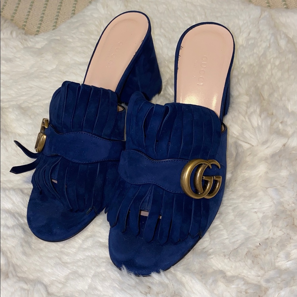 Gucci Women's GG Navy Fringe Sandals - Picture 4 of 11